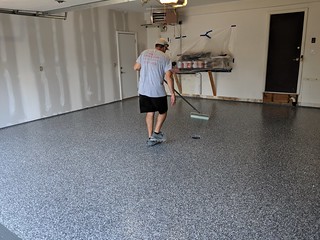 Spreading out the clear epoxy topcoat