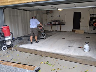 Taking the garage floor down to bare, porous concrete
