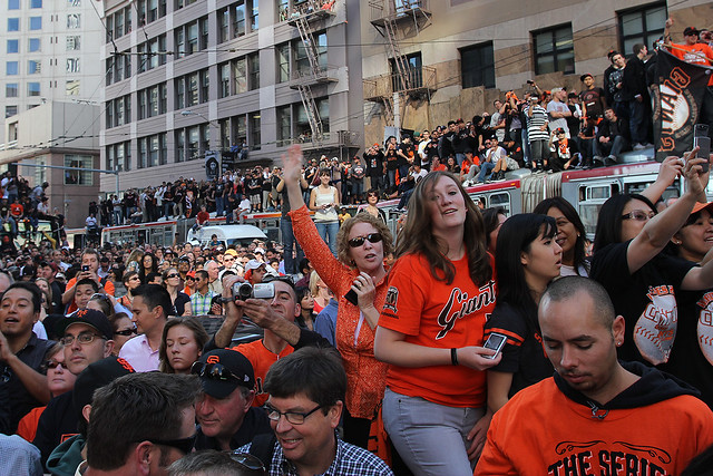 Tops of buses full of people