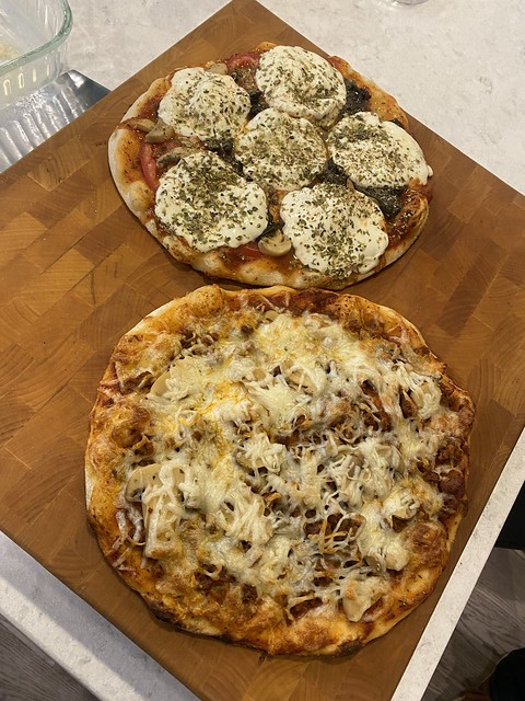 A couple homemade pizzas