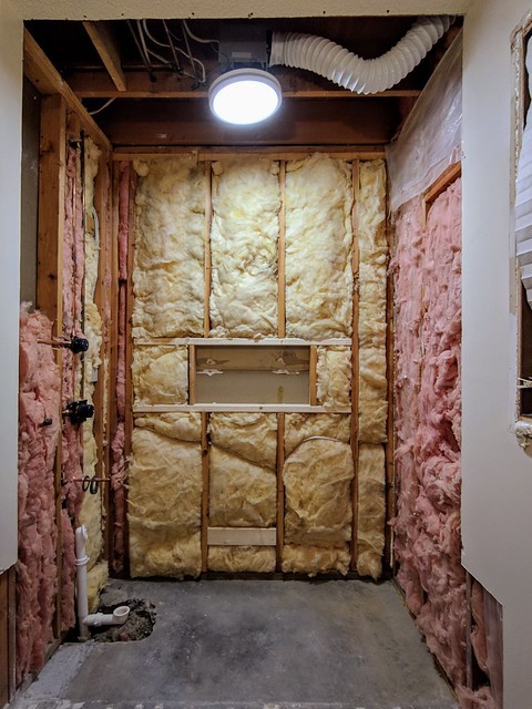 Shower niche installed. Walls insulated.