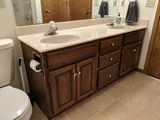 Dated vanity, counters, faucets, etc.
