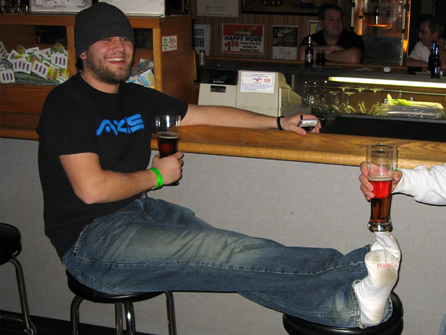 Josh dared me not to wear shoes to the bar