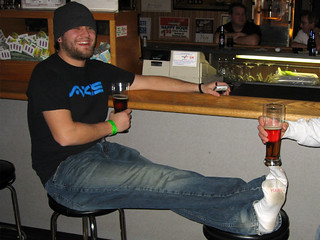 Josh dared me not to wear shoes to the bar