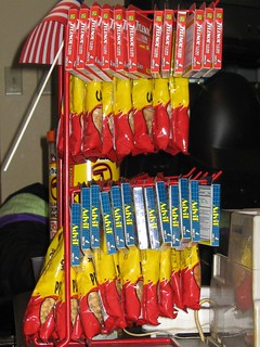 One of the best "snack racks" i've seen at a bar - Tylenol, Cashews, Advil, and Peanuts