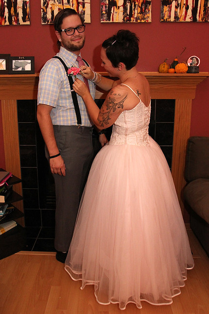 Pinning on my Corsage