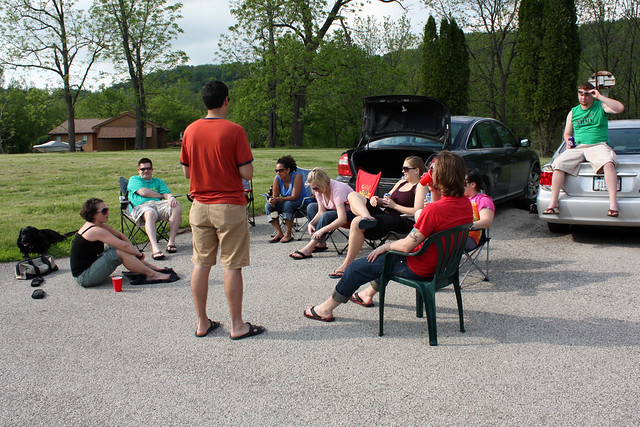 All that grass and we hang out in the parking lot