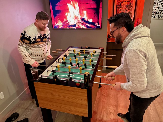 Maurizio is good at foosball