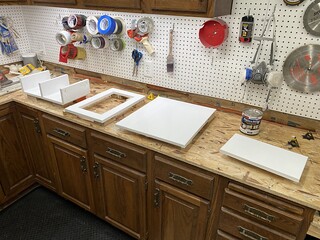 Paintin up the shelves and tap box door