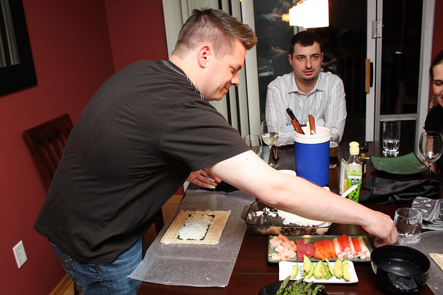 Nick makin a sushi roll