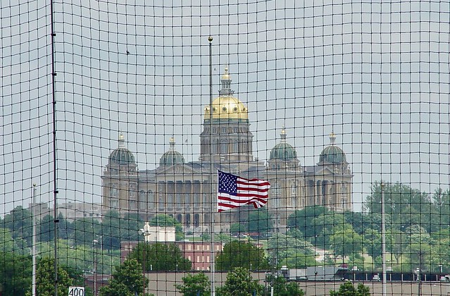 The Iowa Capital Building and American Flag