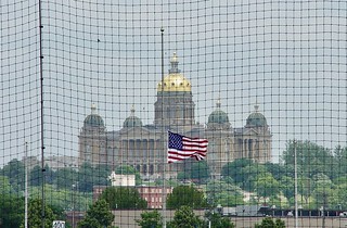 The Iowa Capital Building and American Flag