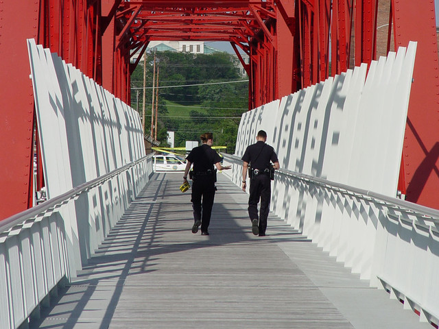 Cops Closing the Red Pedestrian Bridge