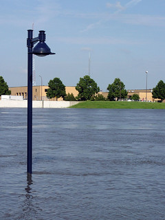 Flooded sidewalk near the stadium