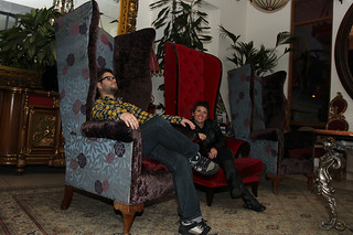 Some big chairs in our hotel lobby