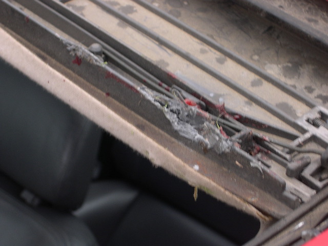 Parts of Jason's flesh and hair in the sun roof