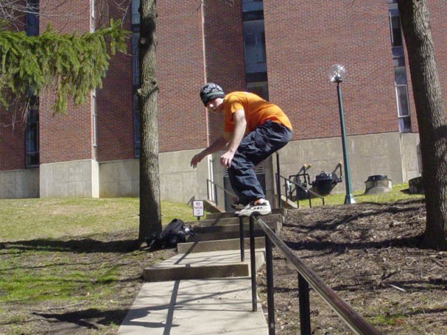 Mark sliding the dows handrail