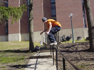 Mark sliding the dows handrail