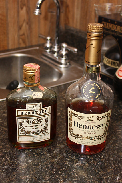 Some super old Hennessy that Jeff found in his basement - compared to new Hennessey