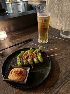 Drinks - Sishito Robatas and an Asahi