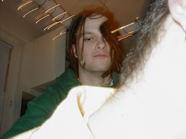 chewed up popcorn stuck in his hair, haha