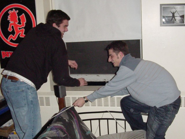 Putting Kevi's lamp out the window