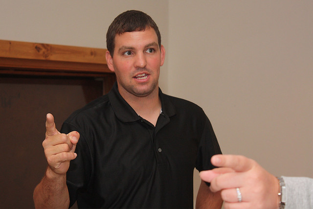 Arguing some beer pong call with Monica