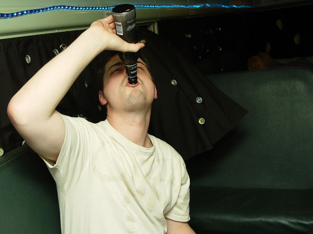 Chugging a guiness so we could go into the Sacred Heart bar