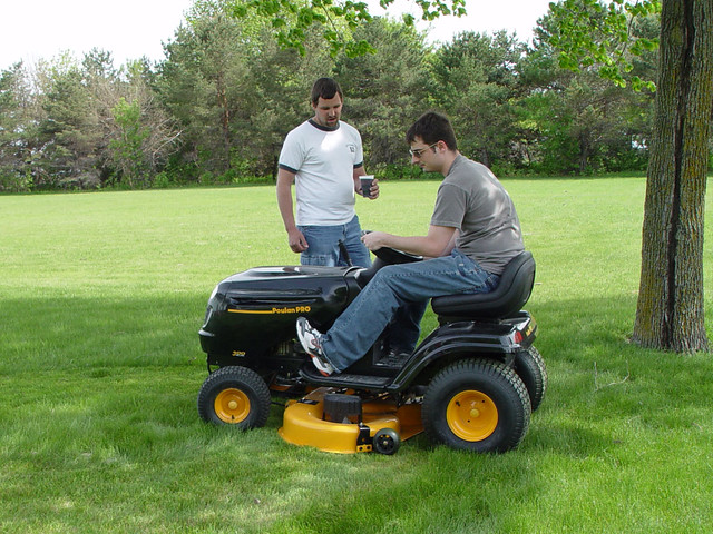 Jeff mowing his first (and last) green.