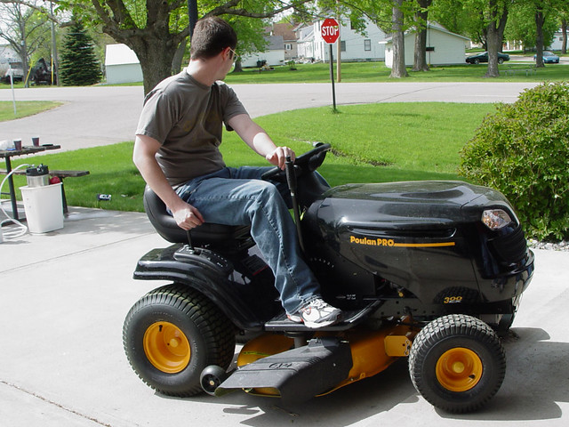 We need to mow a bocce ball court in Josh's lawn so we can see the target ball.
