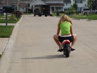 My sister riding off