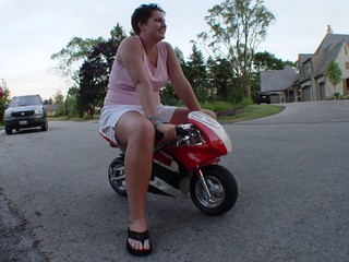 Steph on the pocket bike