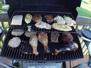 A grill full of meat