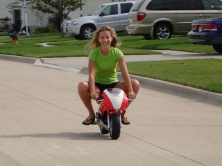 My sister on the pocket bike