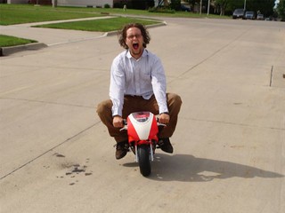 Riding the pocket bike after work