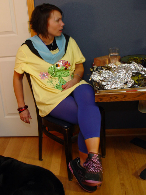 Now, with pink heelys on...