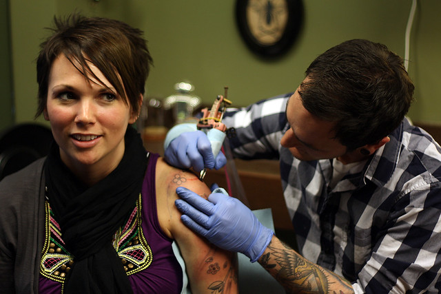 Getting tattooed by Joshua Bowers at Iron Heart Tattoo