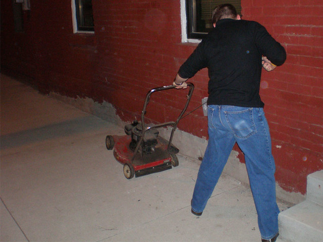 Turbo found a mower.