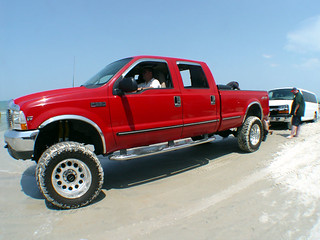 Towing out a stuck van on Daytona Beach