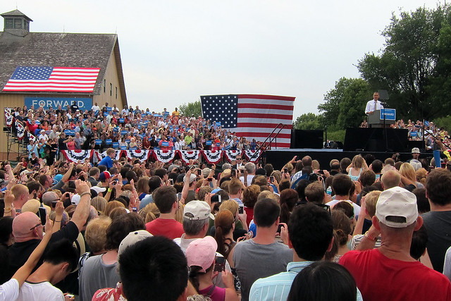 Obama addressing the crowd