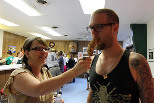 Trying a frozen banana