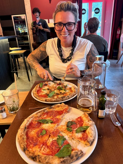 Pizza night! (they apparently do not cut your pizza for you in Europe)
