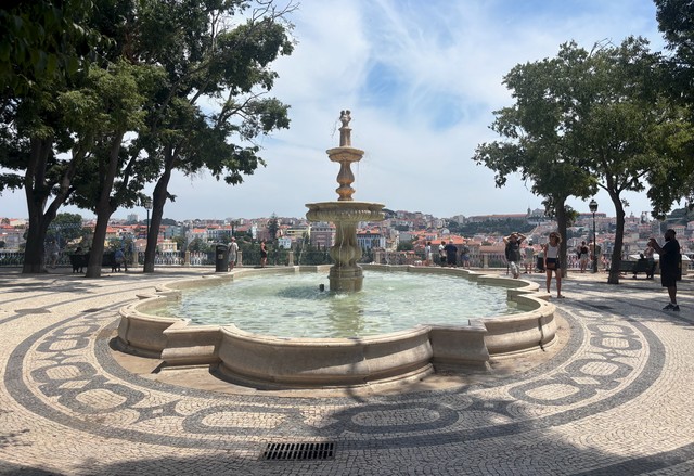 Fountain and a city view near our hotel