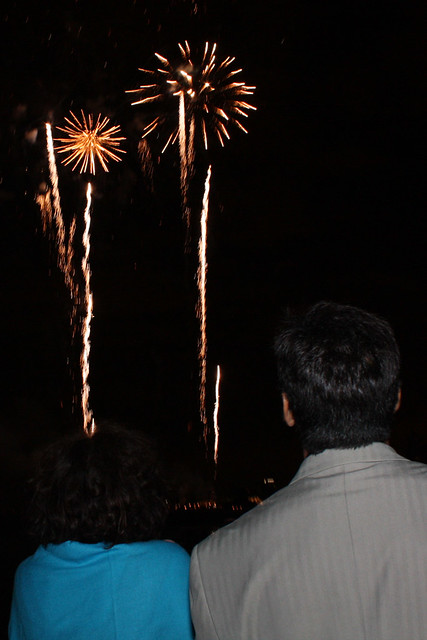 Steph and Manuel watching fireworks