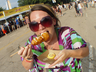 Lollapalooza - Kari eating a Lobster dog