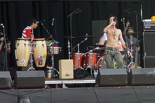 Lollapalooza - Lead singer drinking a bottle of wine on stage