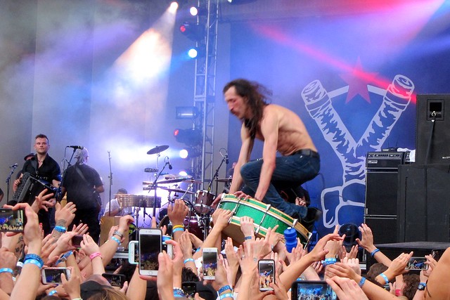Dude straight jumped onto a drum, in the crowd.