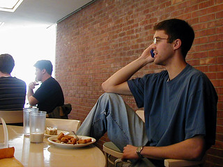 Josh using a cell phone on Chicken Nugget Day