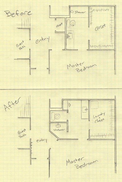 The changes we made to the floor plan to get a larger master bathroom