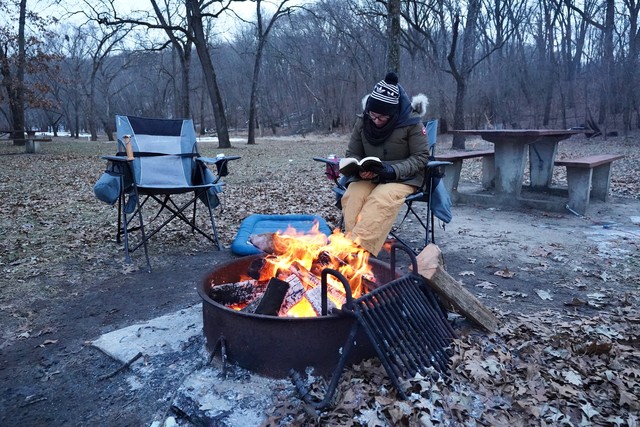 Readin books around the fire